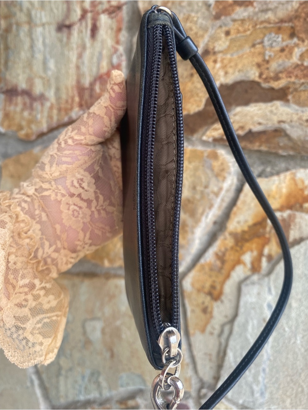 Coach Black Leather Wristlet with Detachable Strap - Picture 7 of 12